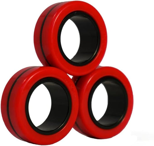 Fingears Magnetic Rings (Set of 3) - Fidget Toy, Great Gift for Teens, Adults, ADHD, Stress Relief Fidget - (Red/Black)