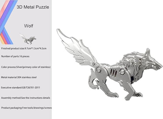3D Metal Model Kits, Mechanical Wolf 3D Metal Puzzle,Steel Animal Series DIY Brain Teasers Simple 3D Puzzles Home Decor Art Craft Gifts Toys for Adult