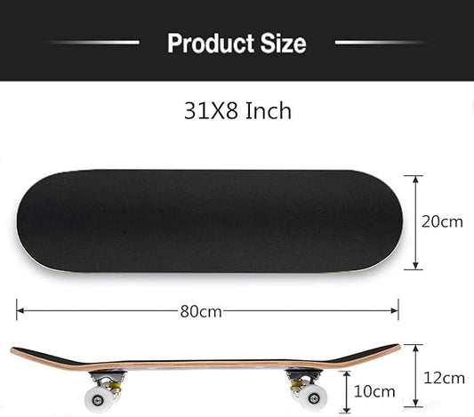 Skateboards for Beginners Kids Boys Girls and Adults 31"x8" Pro Complete Skateboard 8 Layers Maple Wood, Double Kick Concave, Fascinating Cool, Solid&Durable