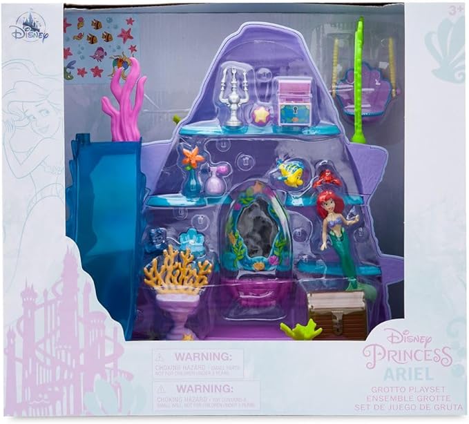 Disney Store Action Toys The Little Mermaid Ariel's Grotto Playset - Fun Girl Toys, Mini Figures Set - Includes Flounder, Sebastian, Treasures & More - Perfect for Fans of Ariel