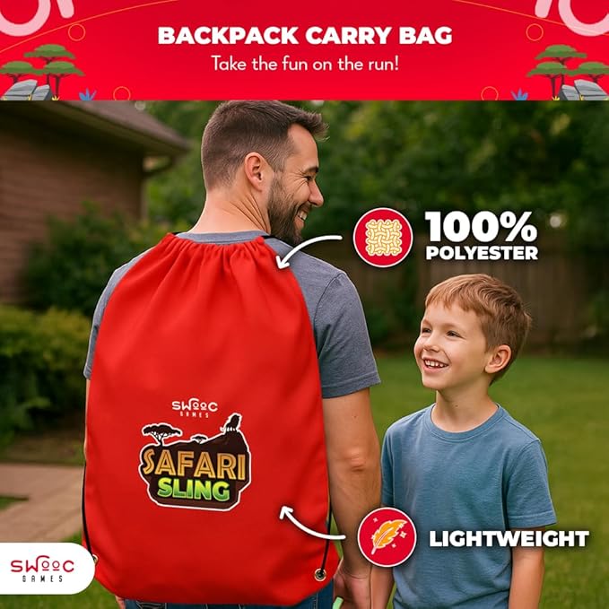 Swooc Games® - Safari Sling™ | 2-in-1 Bean Bag Toss Game for Kids | 5-Second Setup Kids Cornhole Game Set | Outdoor Toddler Activities | Backyard Party Games | Corn Hole Set Toddler Bean Bag Toss