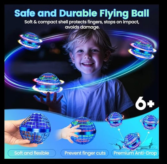 Flying Orb Ball Toy, 2025 Upgrade Parachute Hand Controlled Hover Ball with LED Lights, 360° Rotating Boomerang Globe Cool Mini Drone, Ideal Birthday&Christmas Gift for Boys Girls -Deep Blue