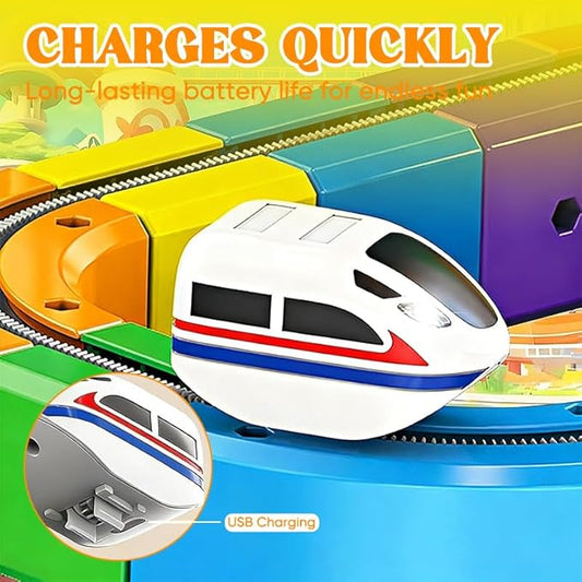 Saker Magical Fusion Track Set,Electric Train Set for Kids with USB Rechargeable Engine and Stable Gliding Tracks (81pcs)