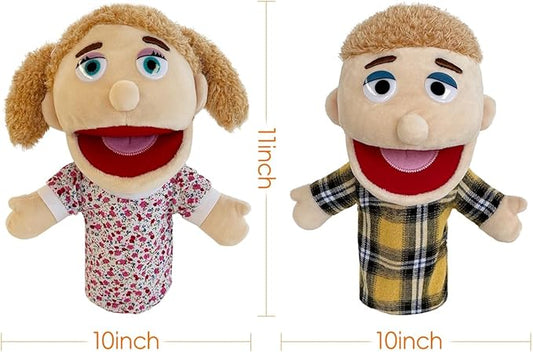 Family Hand Puppet Stuffed Toys,2pack Hand Puppet Boy and Girl Family Members Role Playing,Stuffed Puppet for Kids Gift Birthday Party(2pcs-White)