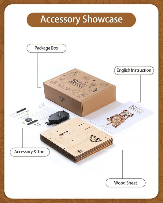 3D Wooden Puzzles for Adults, 3D Puzzles Bulldog Clock(with Pendulum) 32Pcs, Beginners Wooden Puzzle for Adults Teens Home Wall Decor Clock Crafts for Adult Puzzle Gift for Women Men