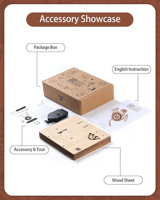 3D Puzzles for Adults, 3D Puzzle Dragon Clock Kit (with Pendulum), Wooden Puzzles for Adults Home Wall Decor Dragon Clock Christmas Day Puzzle Gifts for Men Women