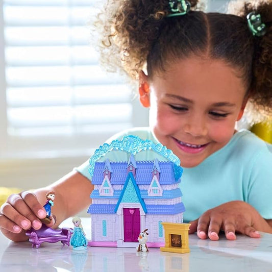 Disney Store Official Princess Micro Toy Set – Frozen - Set Includes Micro Figures of Elsa, Anna, Olaf, & Their Castle - Portable Playset with Handle - Perfect for Fans of Disney Princesses