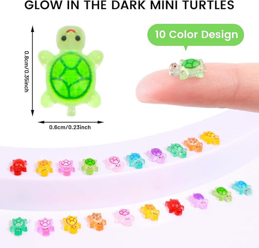 300pcs Mini Resin Turtles Luminous Tiny Turtle for Crafts Dollhouse Miniatures Mini Resin Things Animals for Fairy Garden Micro Landscaping Decoration Home Decor, 10 Colors(0.23 * 0.35inch)