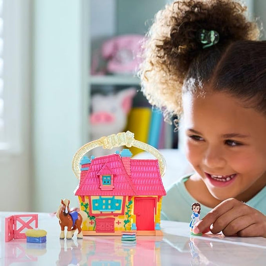 Disney Store Official Princess Micro Toy Set – Beauty & The Beast – Set Includes Micro Figures of Belle, Philippe, & her Cottage – Portable Playset with Handle – Perfect for Fans of Disney Princesses