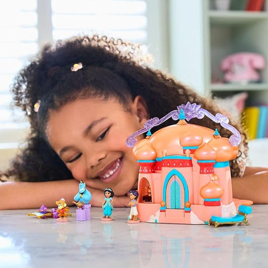 Disney Store Official Princess Micro Toy Set – Aladdin – Set Includes Micro Figures of Jasmine, Aladdin, Genie, Abu, & Their Palace – Portable Playset – Perfect for Fans of Disney Princesses