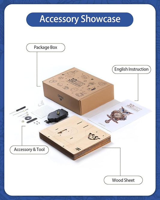 3D Wooden Puzzles for Adults, 3D Puzzle Owl Clock Kit (with Pendulum), Mechanical Owl 3D Puzzles for Adults Home Decor DIY Clock Puzzle Gifts for Women Men