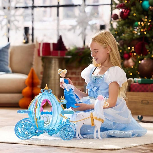 Disney Store Official Cinderella Doll Deluxe Gift Set with Horse That Walks & Light-Up Glittering Pumpkin Carriage - Perfect Disney Princess & Horse Toys for Kids