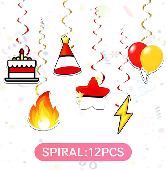 12pcs Cartoon Animation Hanging Swirl Party Decoration,Party Decoration,Red White Yellow Party Swirls,Suitable for Pocket Party Decoration Supplies
