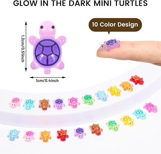 200pcs Mini Resin Turtles Luminous Tiny Turtle for Crafts Dollhouse Miniatures Mini Resin Things Animals for Fairy Garden Micro Landscaping Decoration Home Decor, 10 Colors(0.4 * 0.5inch)