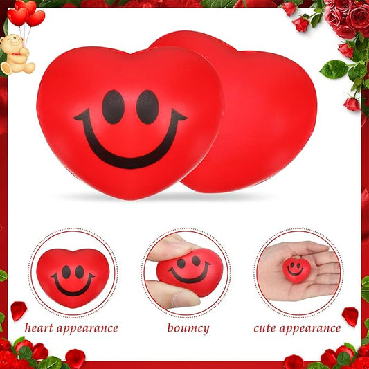 90 Pcs Valentine‘s Day Heart Stress Balls 1.2 Inch Red Hearts Funny Smile Face Stress Relief Balls Student Rewards Balls Mini Foam Ball for Valentine Day Gift School Prize Gift Bag Filler
