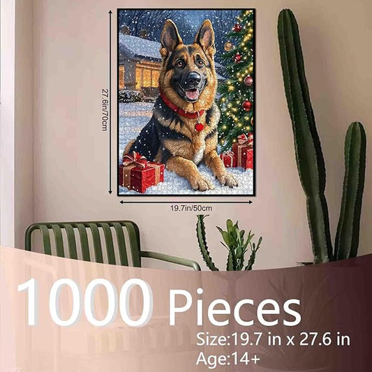 Xmas Shepherd Dog 1000 Piece Jigsaw Puzzles for Adults Christmas Tree Puzzles German Animals Puzzle Challenging Family Activity Games Colorful DIY Craft Puzzle for Home Decor Gifts 27 x 20 Inches