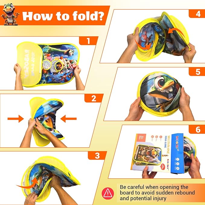 RaboSky 4-in-1 Dinosaur Bean Bag Toss Game for Kids Ages 3-5 4-8, Big Birthday Party Gifts & Fun Outdoor Activities for Boys, Toddlers with 6 Fruit Beanbags, 6 Rings, 6 Sticky Balls & 2 Axes