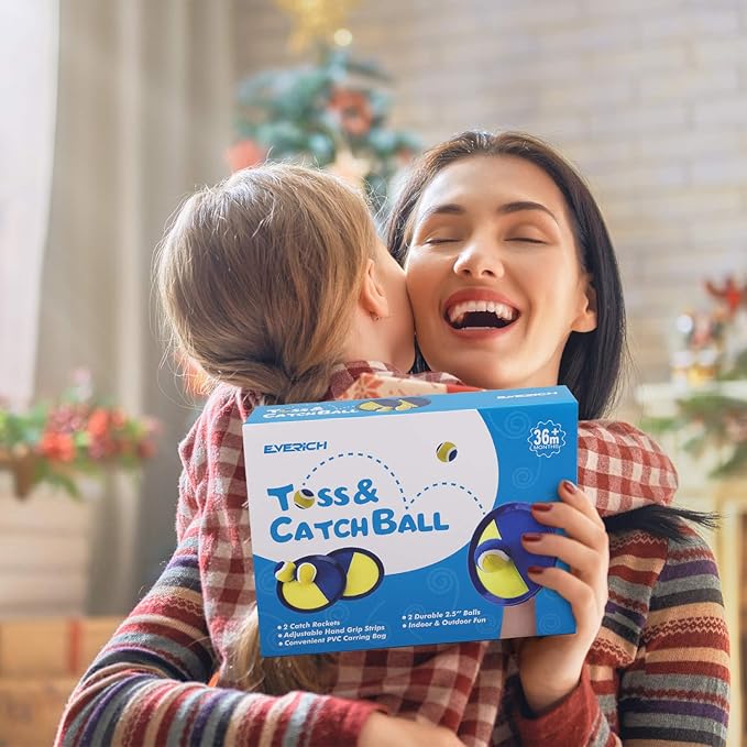 EVERICH Upgraded Toss and Catch Ball Game Set - Indoor and Outdoor Games for Kids 3-12, Beach Sand Pool Water Toy Includes 2 Paddles 2 Sticky Balls, Great Birthday Easter Gifts for Boys Girls