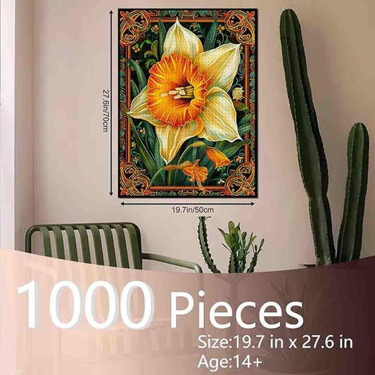 Yellow Daffodil Flower Jigsaw Puzzle 1000 Pieces Puzzles for Adults,Russian Palekh Style Jigsaw Puzzles for Challenging Family Activity Games Colorful DIY Puzzle for Home Gifts - 20 x 27 Inches