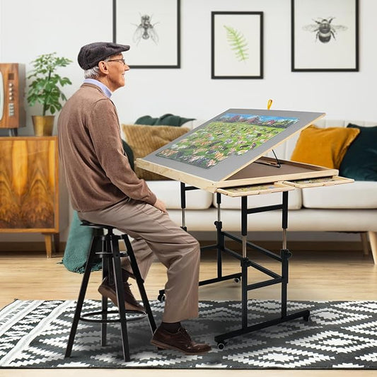 ALL4JIG 1500 Piece Jigsaw Puzzle Table with Legs,25"x34"Adjustable Puzzle Tables for Adults, 3-Tilting-Angle Portable Wooden Jigsaw Puzzle Board Portable with 4 Drawers & Cover Birthday Gift for mom