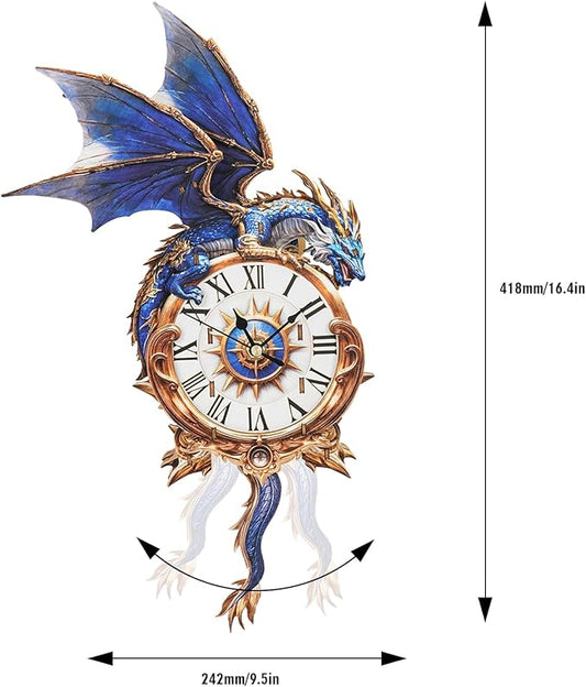 3D Puzzles for Adults Clock-Blue Dragon Design Model Kit-Mechanical DIY Pendulum Clock with Roman Numerals-Desk Home Office Decor Personalized Gift for DIY Lovers