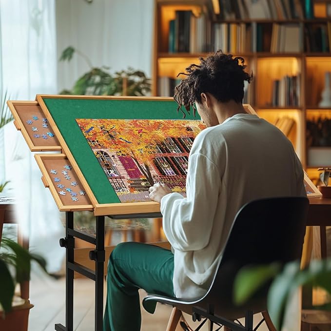 1500 Pieces Puzzle Table with Wheels, with Drawers and Cover, 34.25" x 25.2" Adjustable Height & 45° Tilting, Puzzle Board for Adults