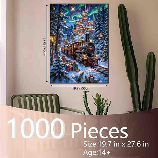Xmas Train 1000 Piece Jigsaw Puzzles for Adults and Beginner Christmas Castle Puzzles Puzzle 20×27 Inches Challenging Family Activity Games Puzzle for Home Decor Gifts