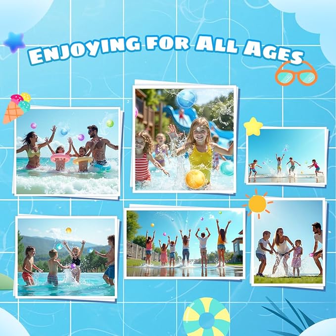 Reusable Water Balloons for Kids - No Magnets, Leak-Resistant Silicone Splash Balls, Quick-Fill & Long-Lasting - Durable Outdoor Water Toys for Summer Pool Party, Backyard Water Games