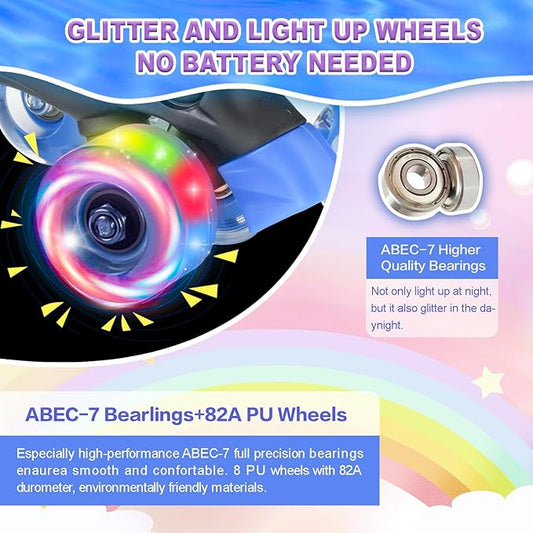 Star Wing Roller Skates for Toddlers & Kids - 4 Size Adjustable Light Up Patines para Niñas, Battery-Free All Illuminating Wheels, Ideal Gift for Girls and Boys Ages 3-12