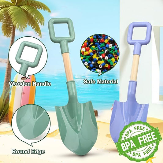 16" Wood Beach Sand Shovel Toys for Kids Adults, Heavy Duty Gardening Tools, Sturdy Spades for Sandbox Table, ABS Plastic Scoop for Sand Snow Shoveling Digging, Backyard Summer Winter Fun 2 Pack