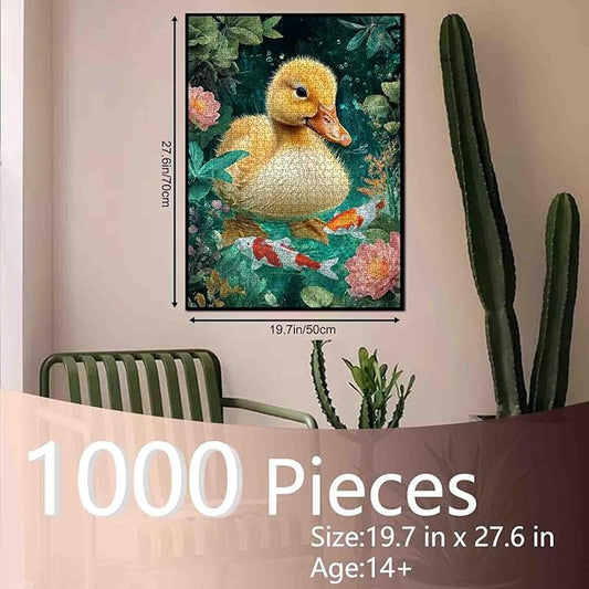 Yellow Duck Swimming Jigsaw Puzzles 1000 Pieces Koi Fish in the Water Puzzles for Adults Botanical Art Jigsaw Puzzles for Challenging Family Activity Games DIY Handwork Puzzle Home Wall Decor Gifts