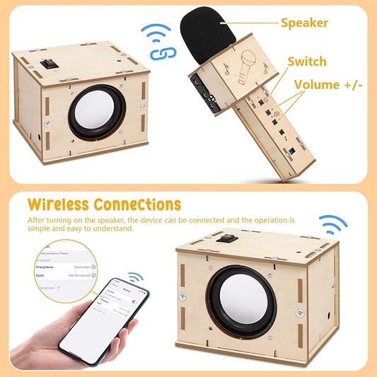 Stem Projects Karaoke Machine Toys for Boys Age 8-12 12-14 Science Kit Building Own Bluetooth Speaker & Microphone DIY Electronics Kit for Kids Kid 9-12 Boy Toys Birthday Gift 8 9 10 11 13 Teen Girl