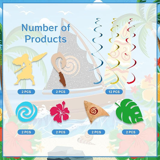 12pcs Monana Hanging Swirl Party Decoration,Hawaiian Party Decoration,Summer Beach Ocean Girl Party Swirls,Suitable for Tropical Turtle Leaves Party Decoration Supplies