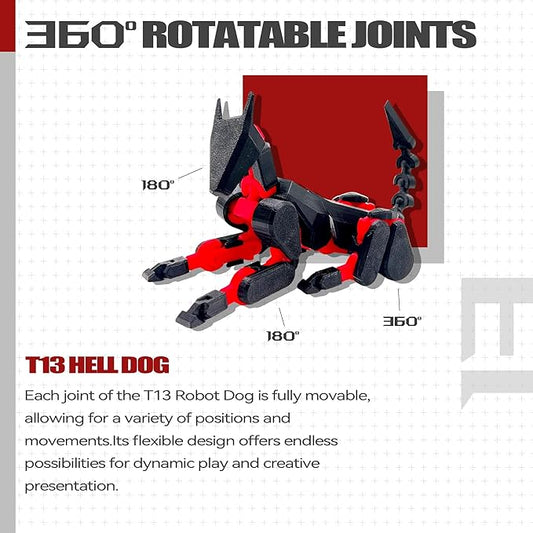 (Assembly Completed) T13 3D Action Figure Set,Dummy Robo Titan 13 Action Figures,3D Printed Multi-Jointed Toy (Black Red + Dog)