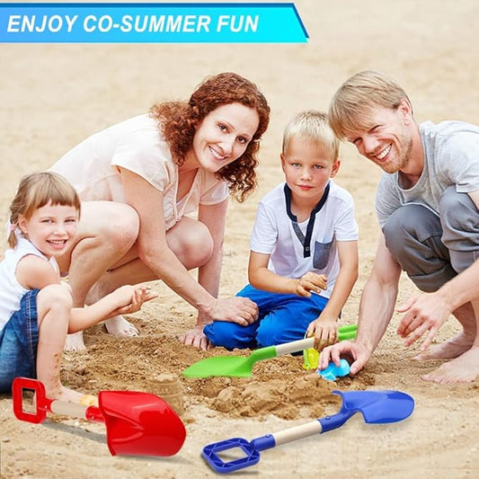 16" Beach Sand Shovels Toy for Kids, Garden Scoop Tool Kits, Sturdy Long Handheld Wooden Plastic Spade for Sand Digging, Summer Backyard (Blue Green)