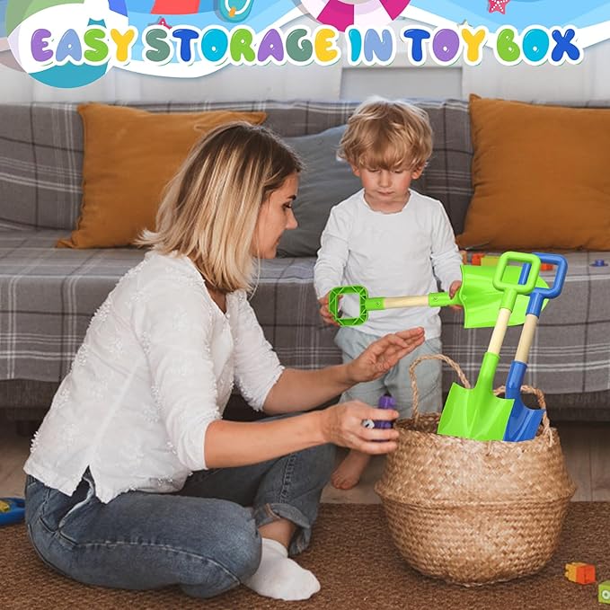 16inch Beach Sand Shovels Toys for Kid Adult, 3PCS Sturdy Long Wooden Spade Gardening Tool Kits Sand Snow Digging for Boy Girl, ABS Plastic Scoops Exploration Gift for Summer Backyard Planting Camping