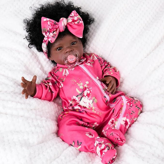 Aori Reborn Baby Dolls Black Girl - 20-inch Black American Realistic Newborn Doll with Feeding Accessories, Great Gift Set for Kids 3+, Grand-Parents, Collectors