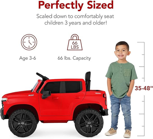 Best Choice Products 12V Licensed Chevrolet Silverado Ride On Truck, Electric Car Toy w/Parent Remote Control, Truck Bed Storage, Bluetooth Speaker, LED Lights, 2.5 MPH Max Speed - Red