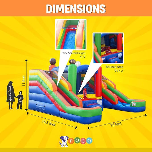 Inflatable Bounce House and Double Slide Combo Unit (Without Blower) - 16.5 x 15 x 11 Foot- Crossover Sports Combo Bouncer, Kids Outdoor Toys, Jumpers for Kids