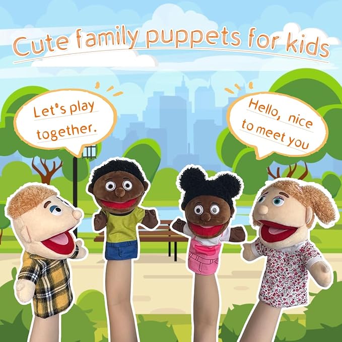 Family Hand Puppet Stuffed Toys,2pack Hand Puppet Boy and Girl Family Members Role Playing,Stuffed Puppet for Kids Gift Birthday Party(2pcs-White)