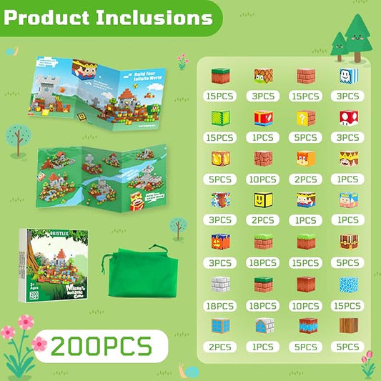 200 PCS Magnetic Blocks Magnetic Building Blocks, Magnet Toys for Kids 3+, Multicolor STEM Learning Toys (School/Home), Birthday for Boys & Girls, Strong Magnets Cubes (Castle)