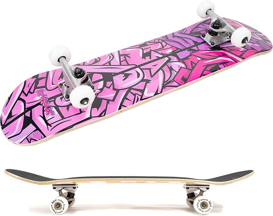 Skateboards for Beginners,31 * 8 inches Complete Skateboards for Kids,Boys,Girls and Adults,7 Layer Maple Wood,Double Kick Deck Concave Standard and Tricks Skateboard