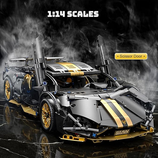 Sport Race Car Building Block Sets for Adults Boys,Black Technical Racing Supercar Toys Kits with LED Light Collectible 1:14 MOC Model Construction Birthday Gifts for Teens Age 8-12 12-16,14+