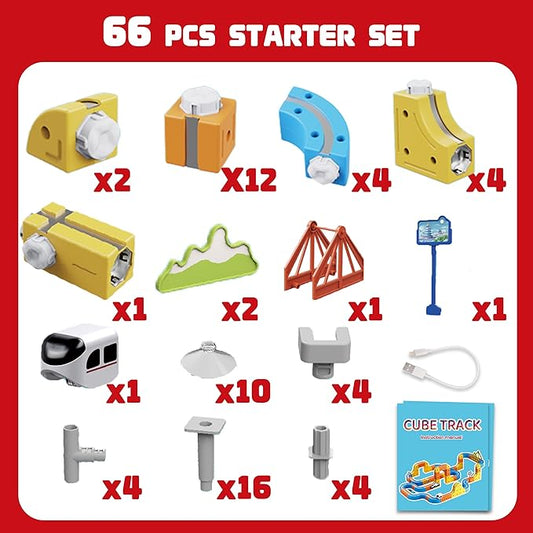 Electric Train Set for Kids Ages 3-8 - Modular 3D Flexible Race Track Building Toy with Gravity-Defying 360° Movement, STEM Learning Fun Gift (66 pcs Starter Set)