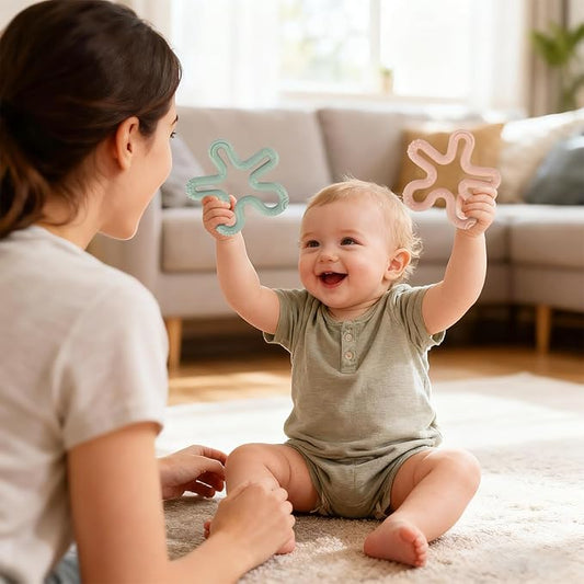 Fu Store 3 Pack Coral Flower Ring Teether Baby Teething Toys Silicone Teether Ring Toys for Babies 0-6 0-12 0-24 0-36 Months Easy to Grasp Clean Infant Teething Relief Soothing Sore Gums