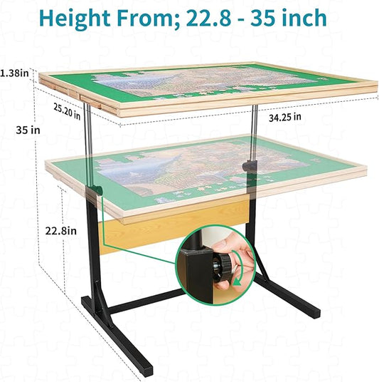 1500pcs Puzzle Table with Legs,34.25" x 25.2"Wooden Jigsaw Puzzle Board with 4 Drawers & Cover,Height Adjustment & Weight optimization