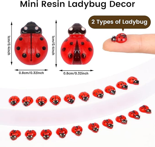200pcs Mini Resin Ladybug Decor Tiny Ladybug for Crafts Dollhouse Miniatures Mini Resin Things Animals for Fairy Garden Micro Landscaping Home Decoration, 2 Types(0.32*0.4inch & 0.3*0.36inch)