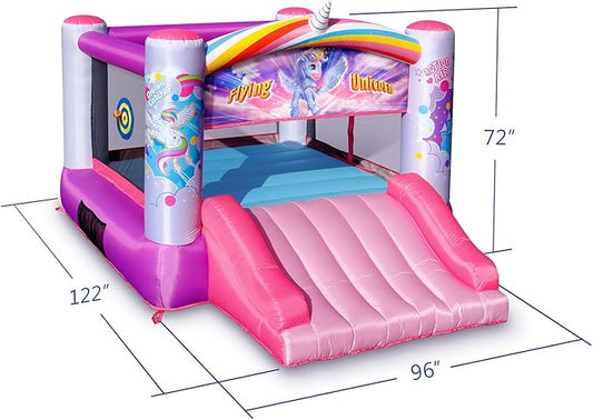Action Air Bounce House, Princess Inflatable Bounce House with Blower, Pink Bouncy House for Girls, Flying Unicorn Theme Bouncy Castle, Durable Sewn and Extra Thick, Love for Kids