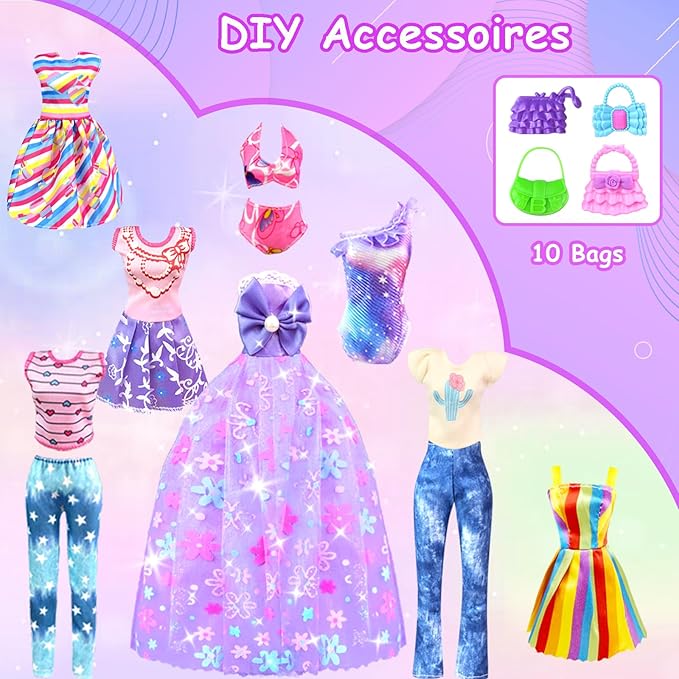 Doll Clothes and Accessories for 11.5 Inch Doll Dress up Set with Princess Gowns Fashion Dresses Outfits Tops and Pants Bags Gift Toys for Girls 4 5 6 7 8 9 10 Years Christmas Birthday