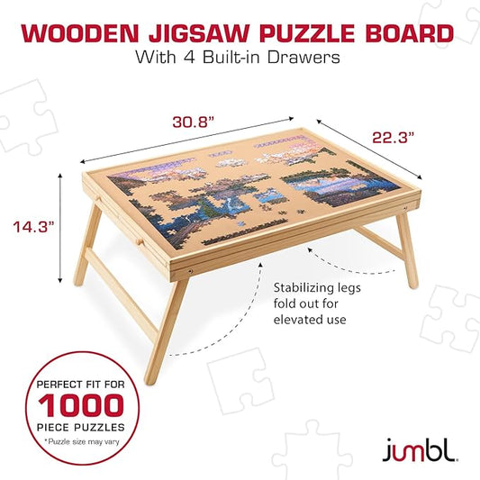 Jumbl 1000-Piece Puzzle Board with Drawers, Foldable Legs & Cover | Wooden Jigsaw Puzzle Table with Legs for Adults & Kids | Built to Last